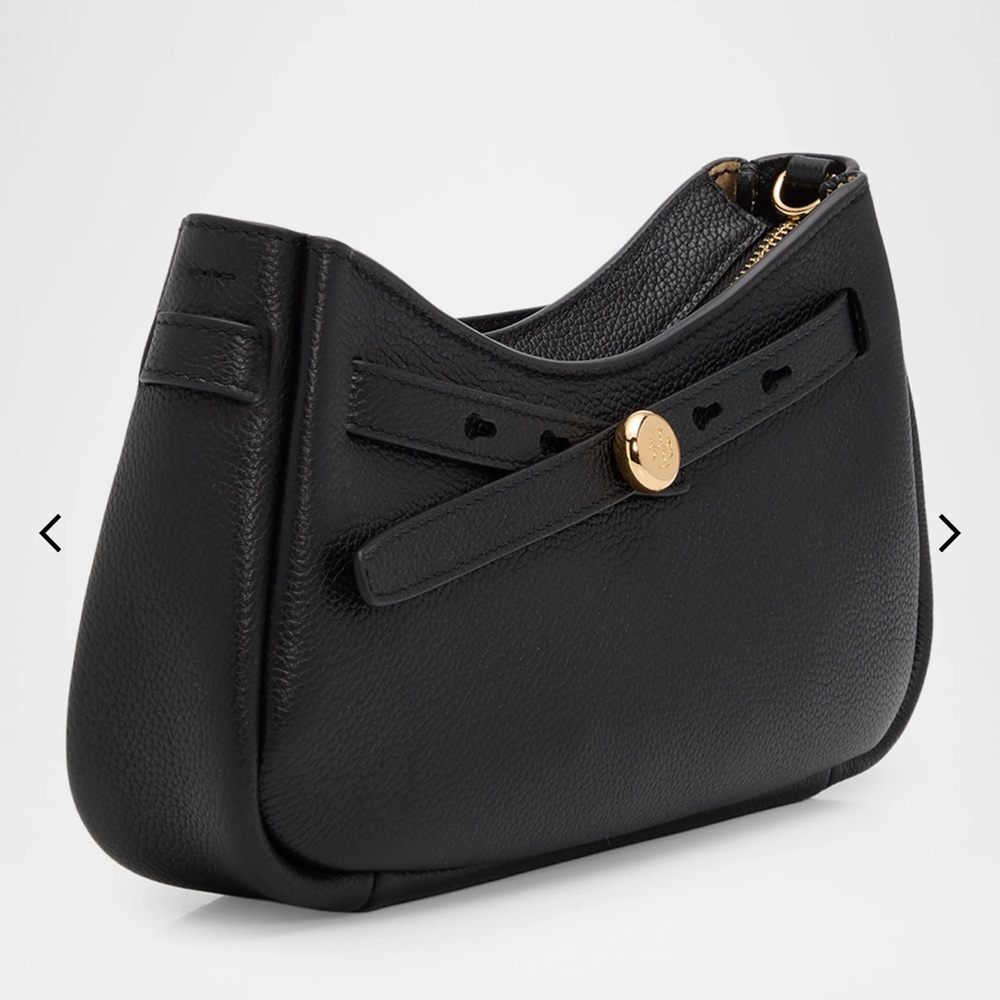 Tory Burch Black Leather Shoulder Bag with Gold Hardware